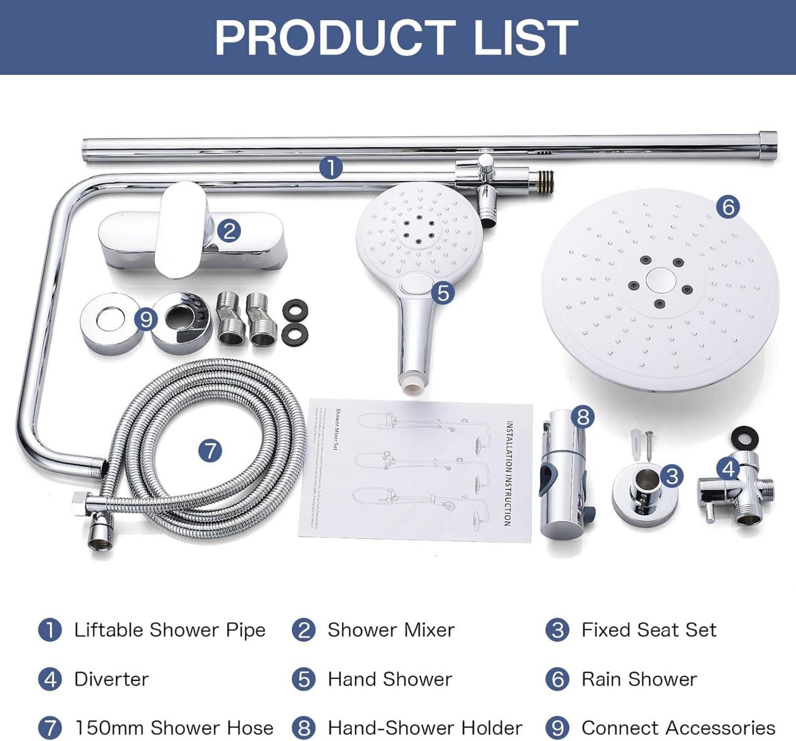 Duschset mit Armatur und Regendusche, Höhenverstellbar, Chrom