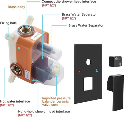 Namuoto Schwarz Unterputz Duschsystem Regendusche Handbrause 2in1