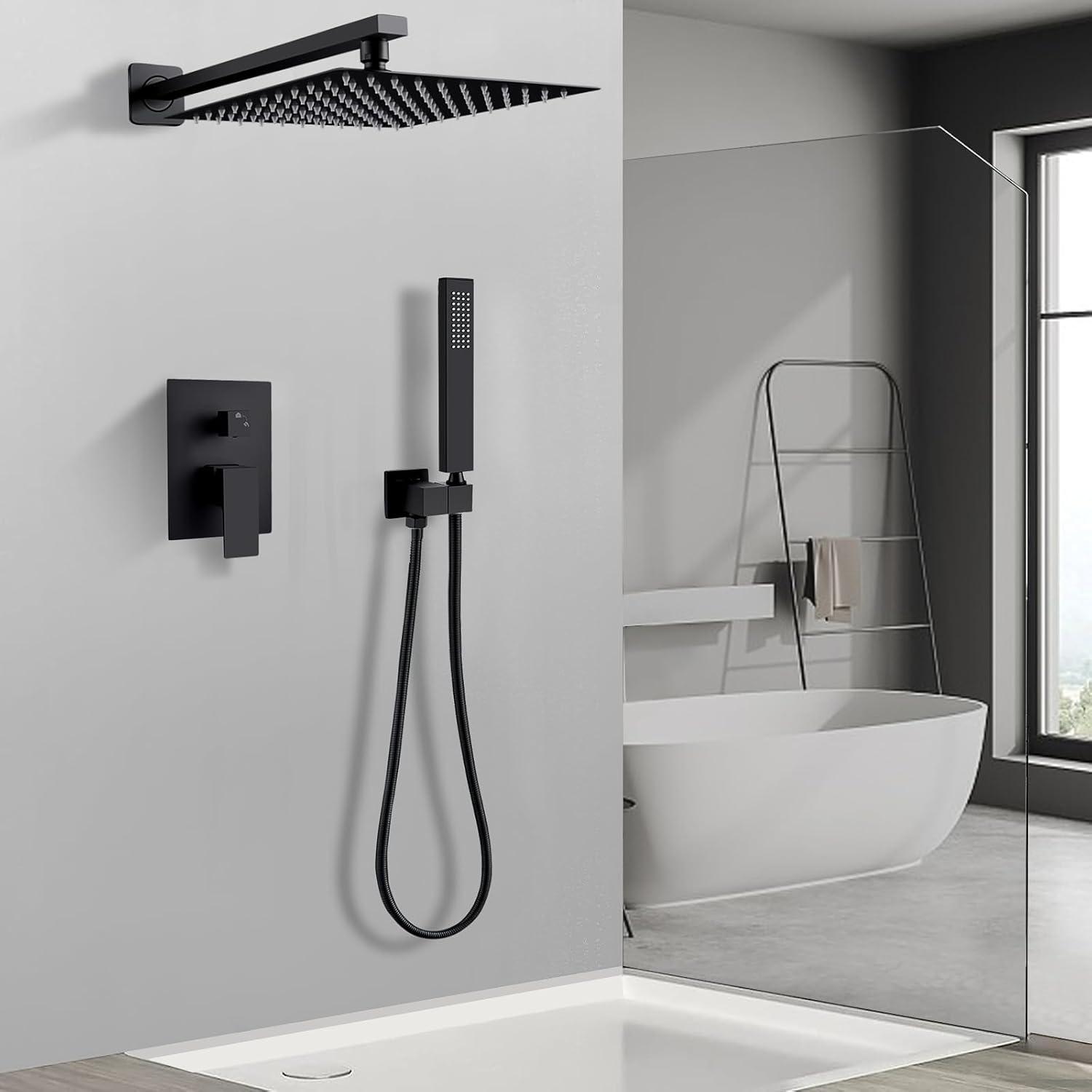 Namuoto Schwarz Unterputz Duschsystem Regendusche Handbrause 2in1