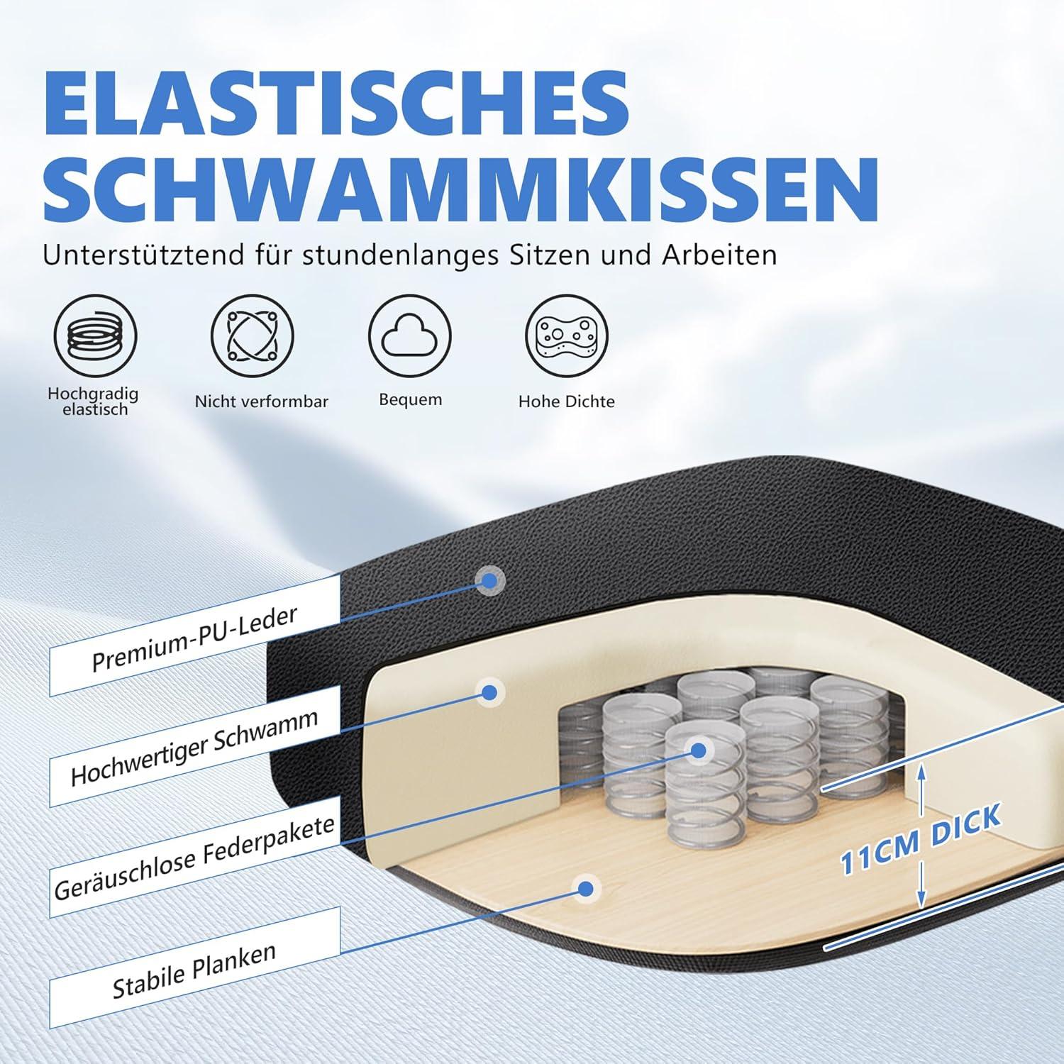 Ergonomischer Chefsessel Bürostuhl Leder hohe Rückenlehne klappbare Arme schwarz