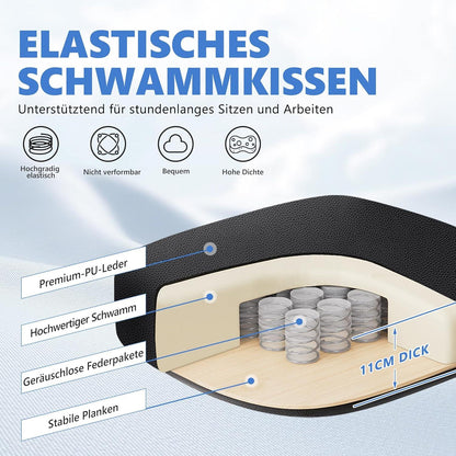 Ergonomischer Chefsessel Bürostuhl Leder hohe Rückenlehne klappbare Arme schwarz