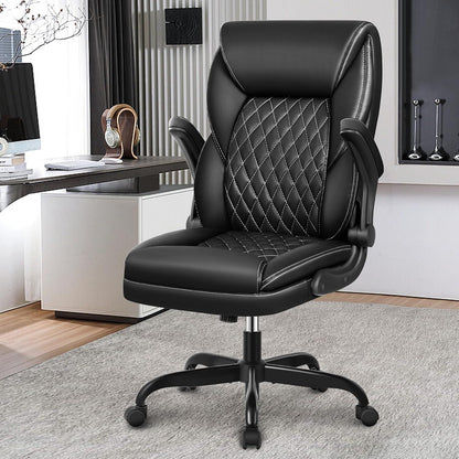 Ergonomischer Chefsessel Bürostuhl, Hoher Rücken Leder Schwarz