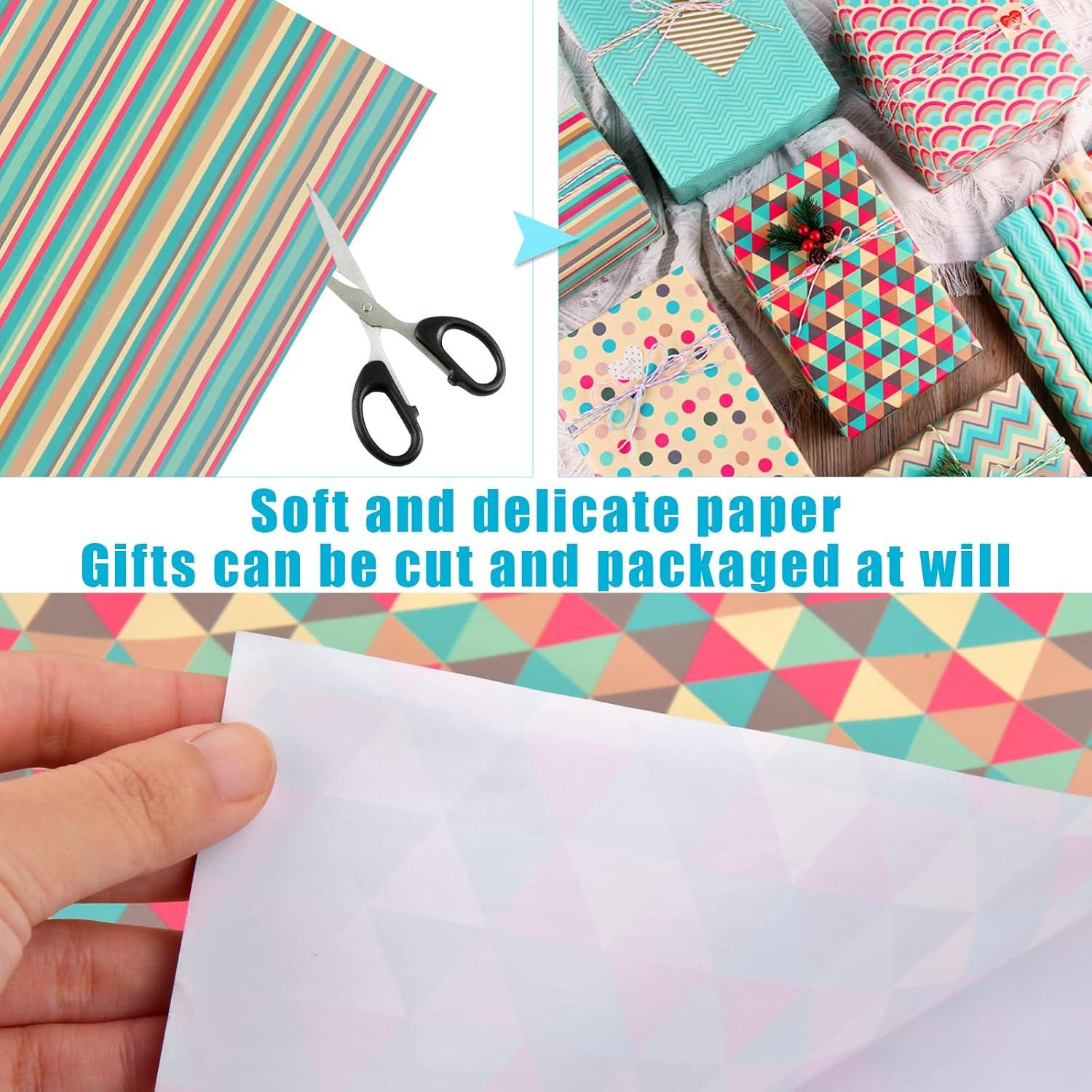 Recycelbares Geschenkpapier Set mit 6 Bögen, Papierseil & Aufklebern