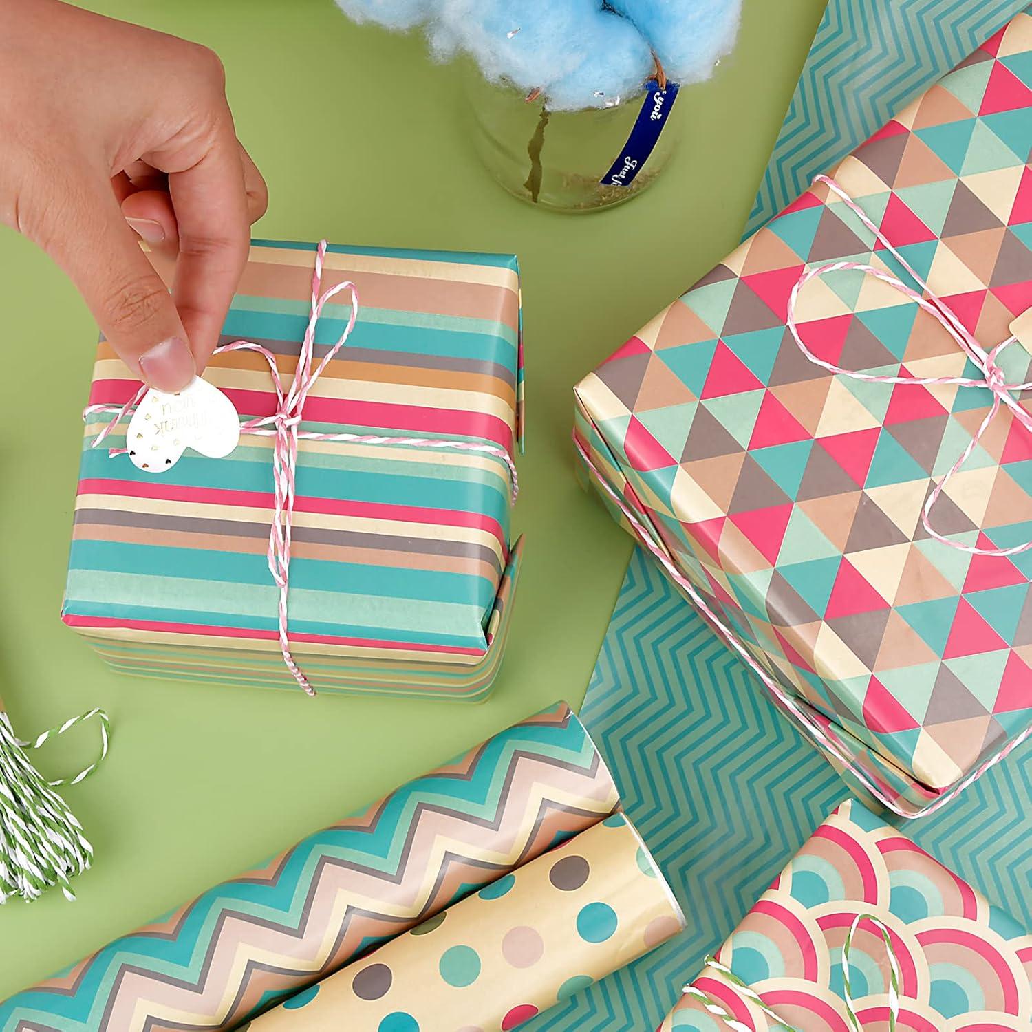 Geschenkpapier Set mit Papierseil und Aufklebern für alle Anlässe