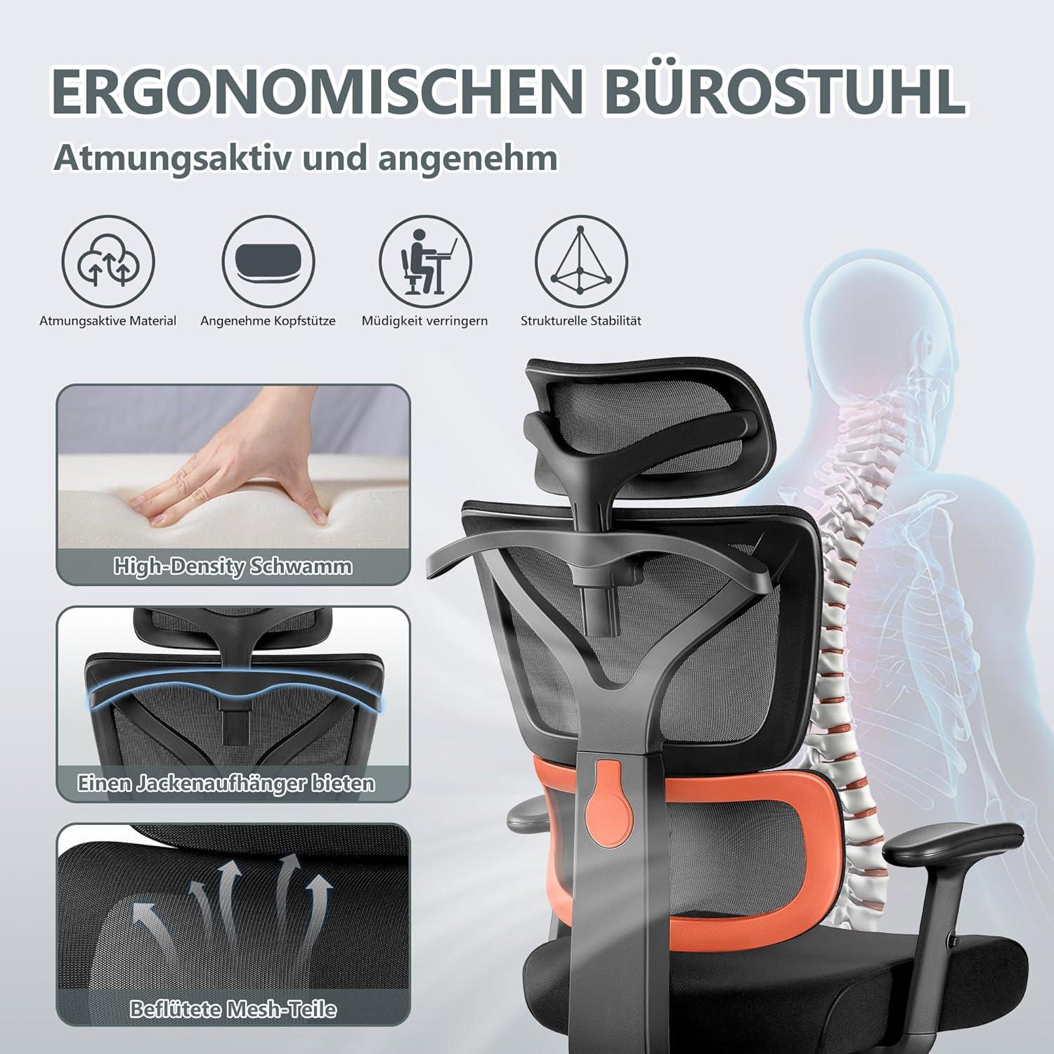 Ergonomischer Bürostuhl mit Großen Rücklehnen S-schwarz