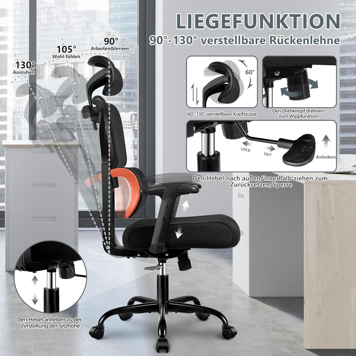 Winrise Bürostuhl Ergonomische Schreibtischstuhl Lordosenstütze