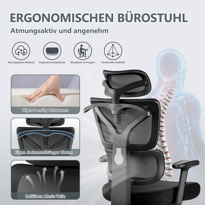 Ergonomischer Bürostuhl mit Großen Rücklehnen und Lordosenstütze