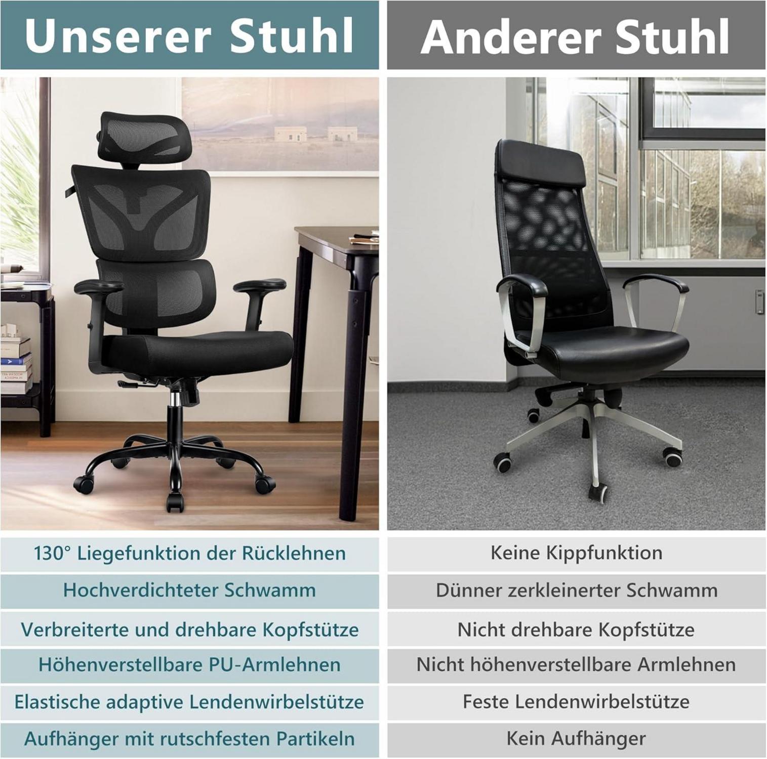 Ergonomischer Bürostuhl mit Rücklehnen Gaming-Stuhl Schwarz