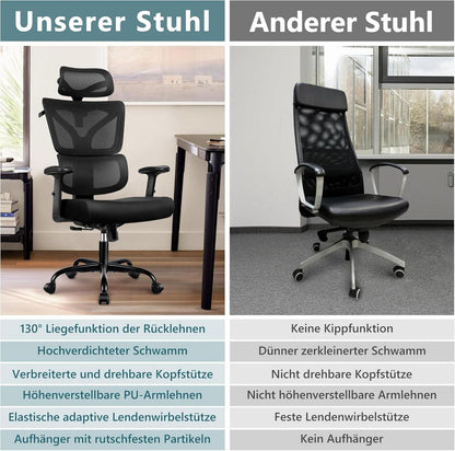 Ergonomischer Bürostuhl mit Rücklehnen Gaming-Stuhl Schwarz