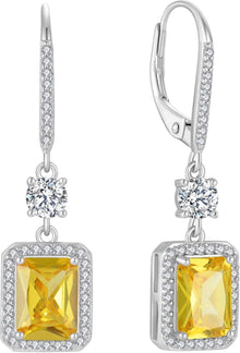 Hängend Ohrringe Damen 925 Sterling Silber Prinzessschliff Halo