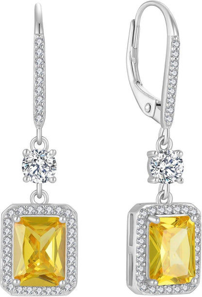 Hängend Ohrringe Damen 925 Sterling Silber Prinzessschliff Halo
