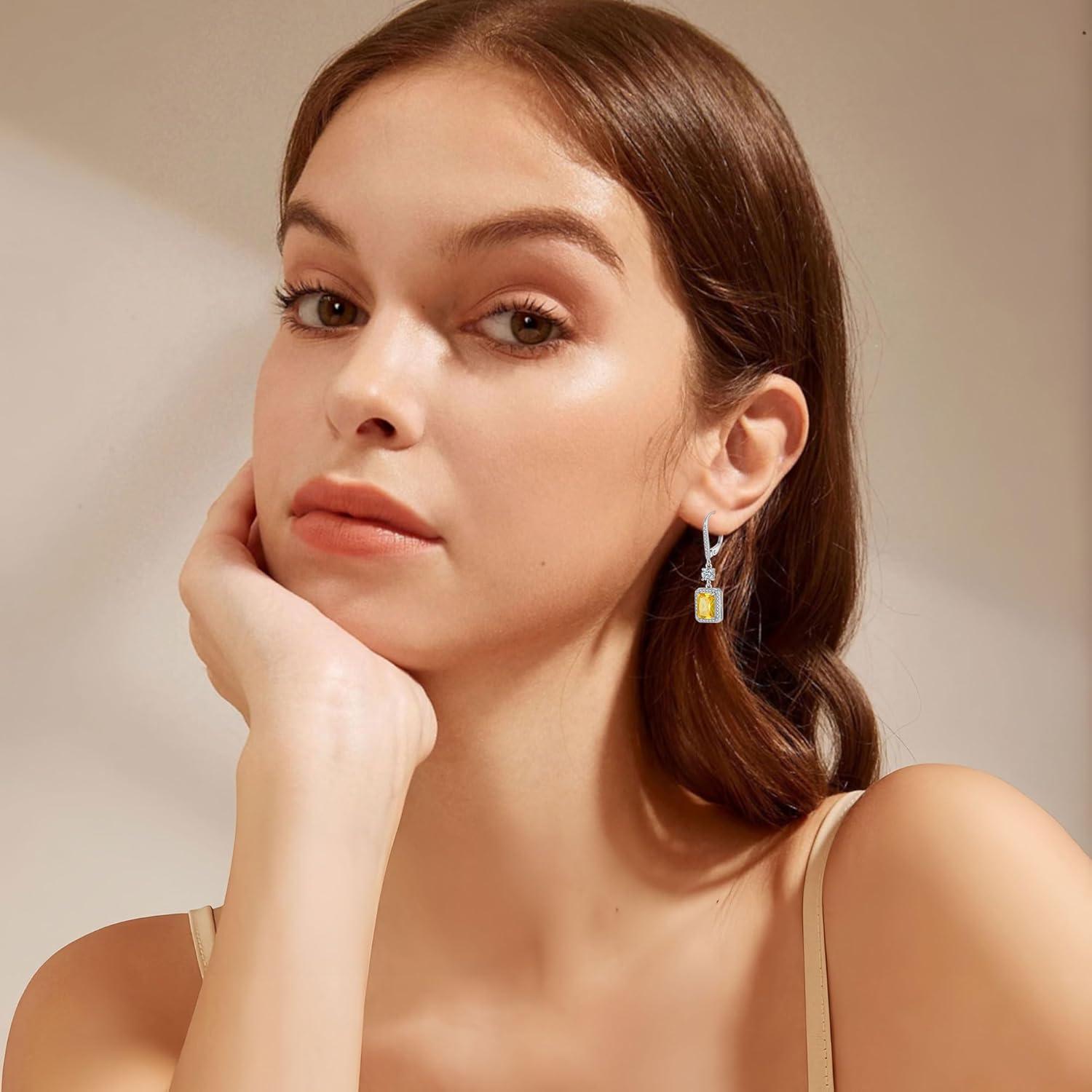 Hängend Ohrringe Damen 925 Sterling Silber Prinzessschliff Halo