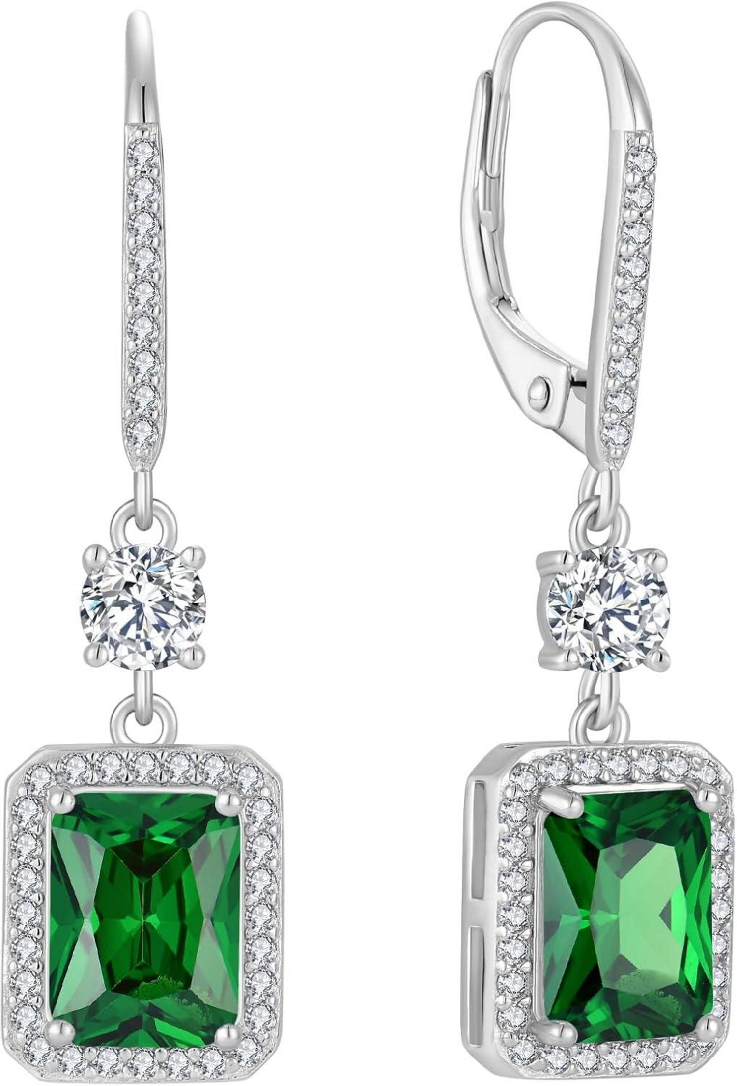 FJ Quadrat Prinzessschliff Hängend Ohrringe 925 Silber Solitaire Halo