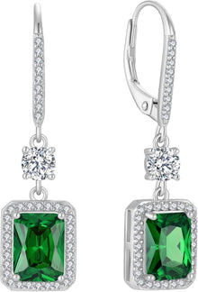 FJ Quadrat Prinzessschliff Hängend Ohrringe 925 Silber Solitaire Halo
