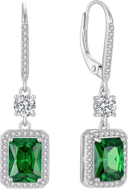 FJ Quadrat Prinzessschliff Hängend Ohrringe 925 Silber Solitaire Halo