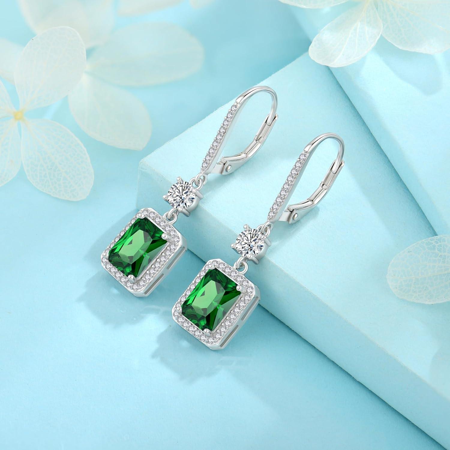 FJ Quadrat Prinzessschliff Smaragd Ohrringe 925 Sterling Silber Halo hängend
