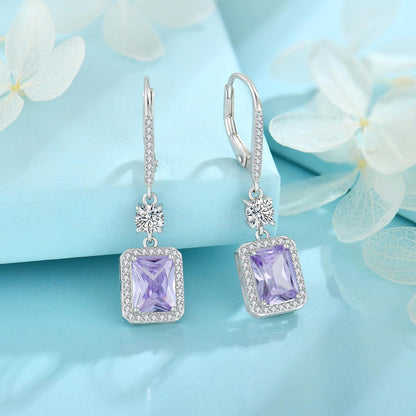 925 Sterling Silber Damen Prinzessschliff Hängend Ohrringe mit Geburtsstein