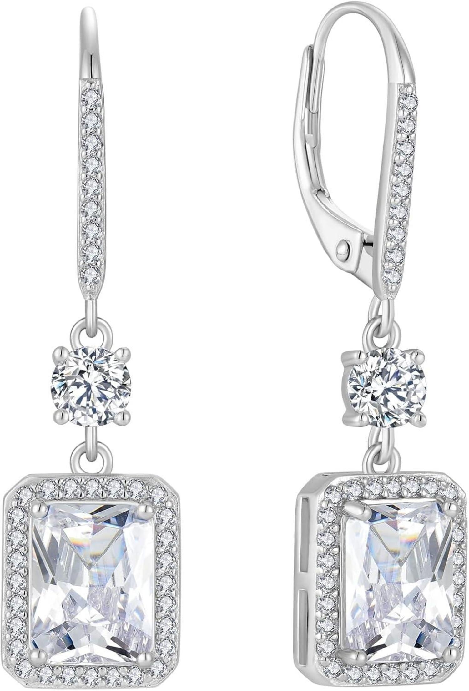 925 Sterling Silber Prinzessschliff Hängende Ohrringe mit