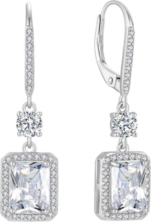 925 Sterling Silber Prinzessschliff Hängende Ohrringe mit