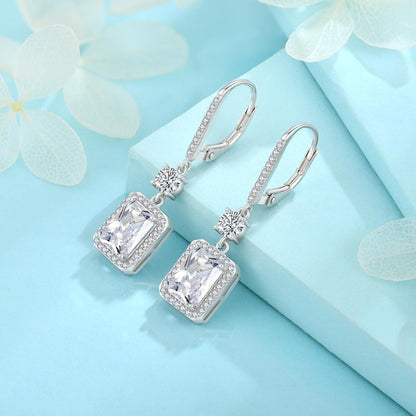 Hängende Prinzessschliff Ohrringe 925 Sterling Silber Geburtsstein Damen Silber