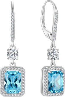 925 Sterling Silber Damen Prinzessschliff Ohrringe Aquamarin