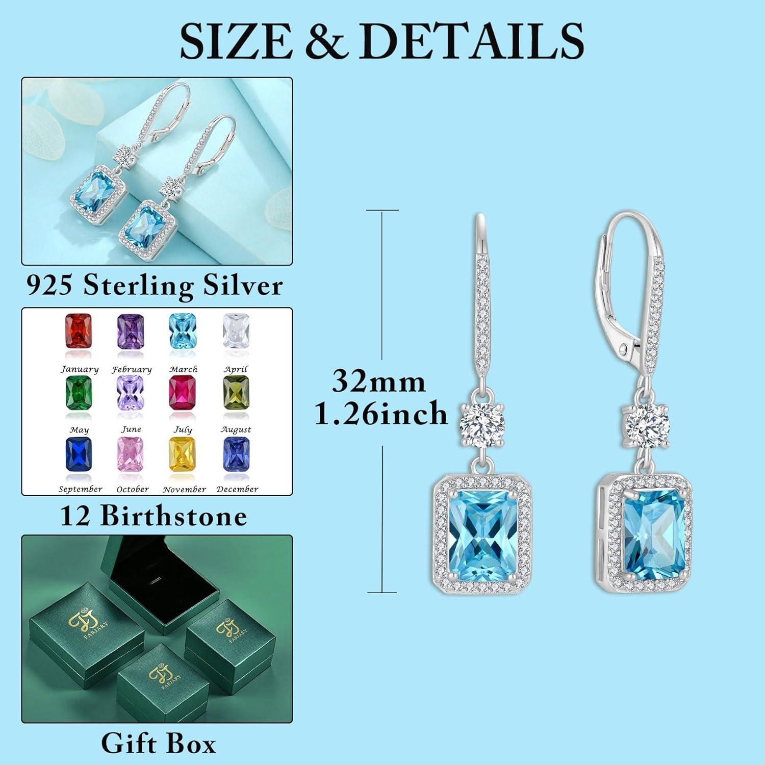 Quadrat Prinzessschliff Hängend Ohrringe 925 Sterling Silber Aquamarin