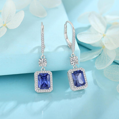 Prinzessschliff Hängend Ohrringe Damen 925 Sterling Silber Tansanit-Geburtsstein
