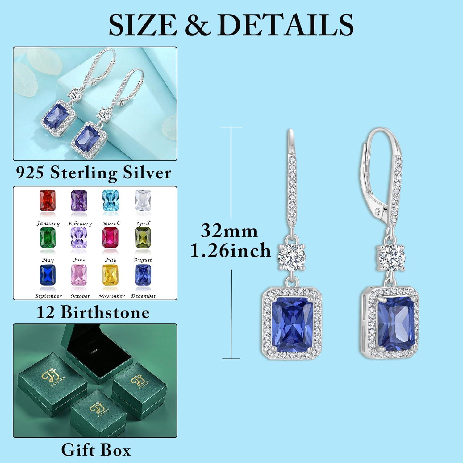 Quadrat Prinzessschliff Hängend Ohrringe 925 Sterling Silber Tansanit
