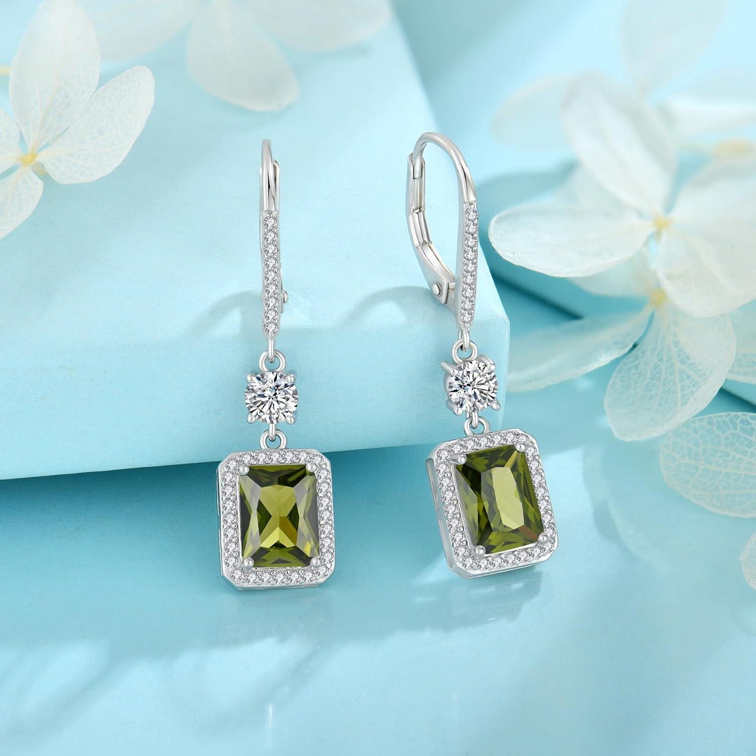 Prinzessschliff Peridot 925 Silber Damen Ohrringe Geburtsstein Schmuck