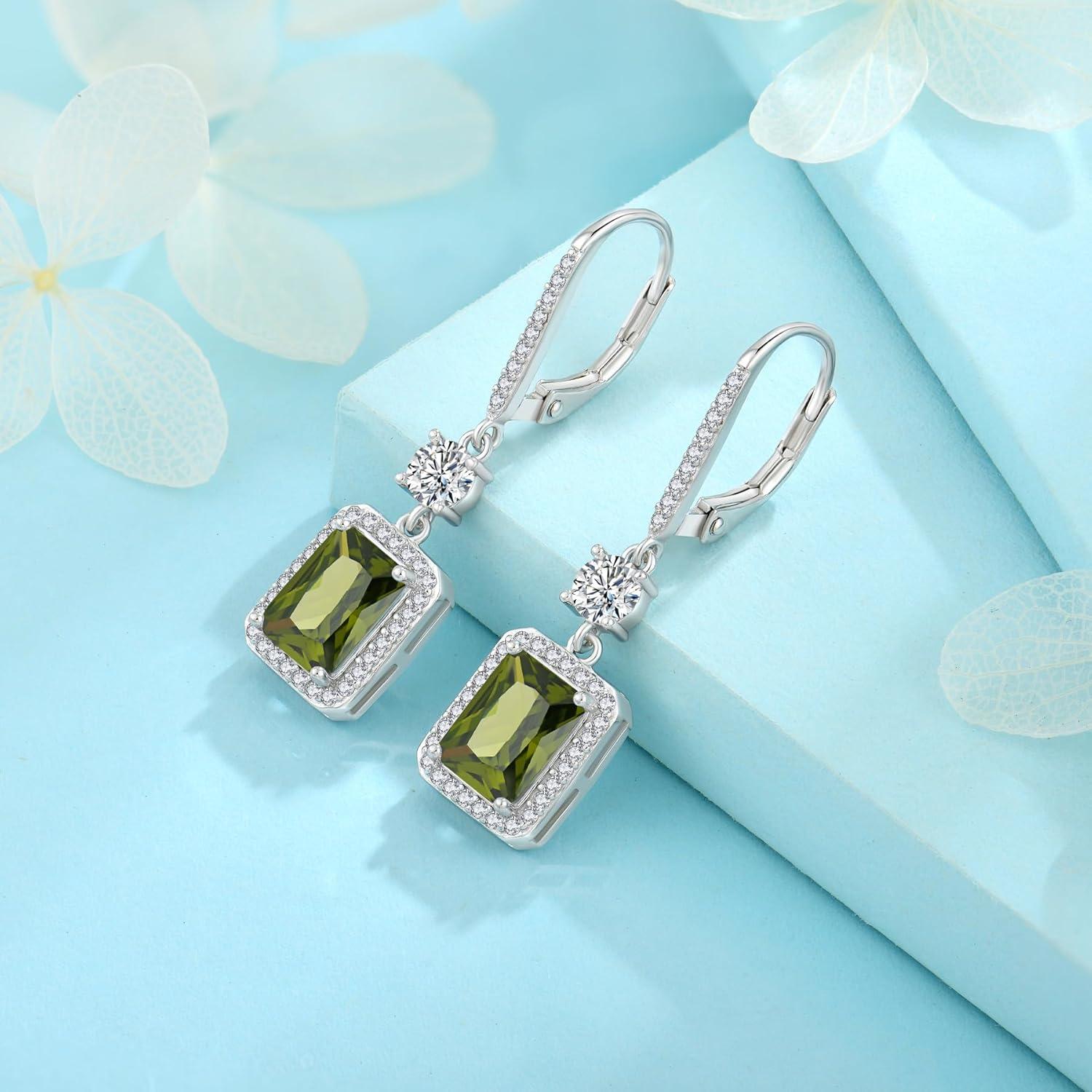 Elegante FJ Quadrat Peridot Halo Ohrringe 925 Silber Damen Geburtsstein