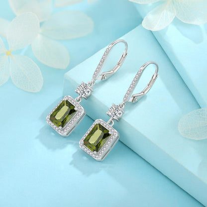 Elegante FJ Quadrat Peridot Halo Ohrringe 925 Silber Damen Geburtsstein