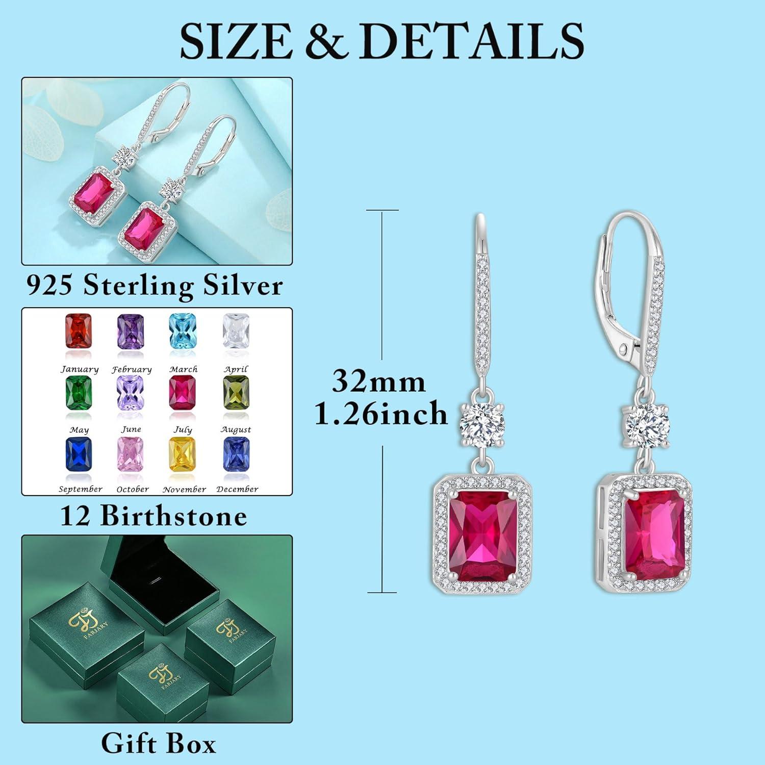 Prinzessschliff Hängende Ohrringe 925 Sterling Silber Geburtsstein