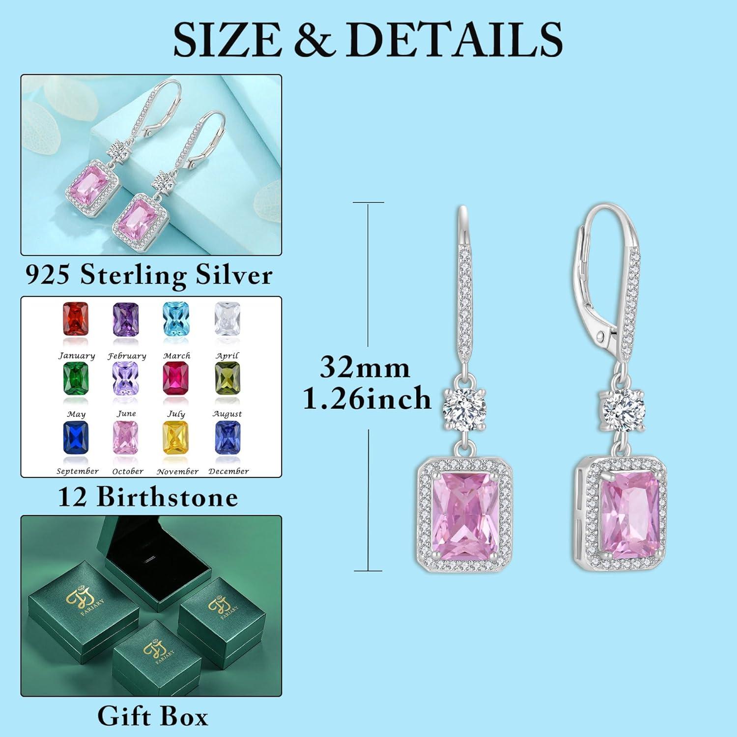 Quadrat Prinzessschliff Hängend Ohrringe 925 Sterling Silber