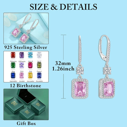 Quadrat Prinzessschliff Hängend Ohrringe 925 Sterling Silber