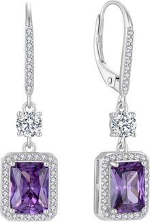 925 Sterling Silber Hängend Ohrringe Geburtsstein Amethyst