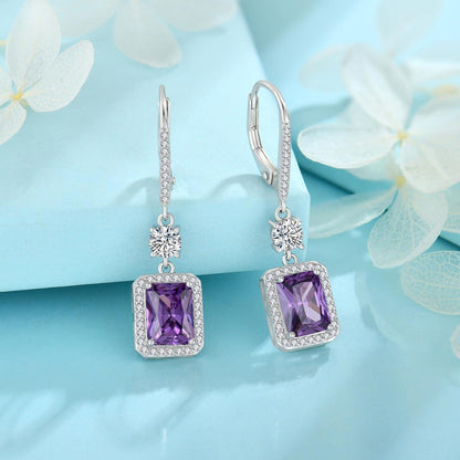 925 Sterling Silber Amethyst Prinzessschliff Ohrringe für Damen
