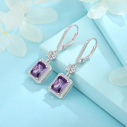 925 Sterling Silber Solitaire Halo Ohrringe Amethyst Geburtsstein Frauen