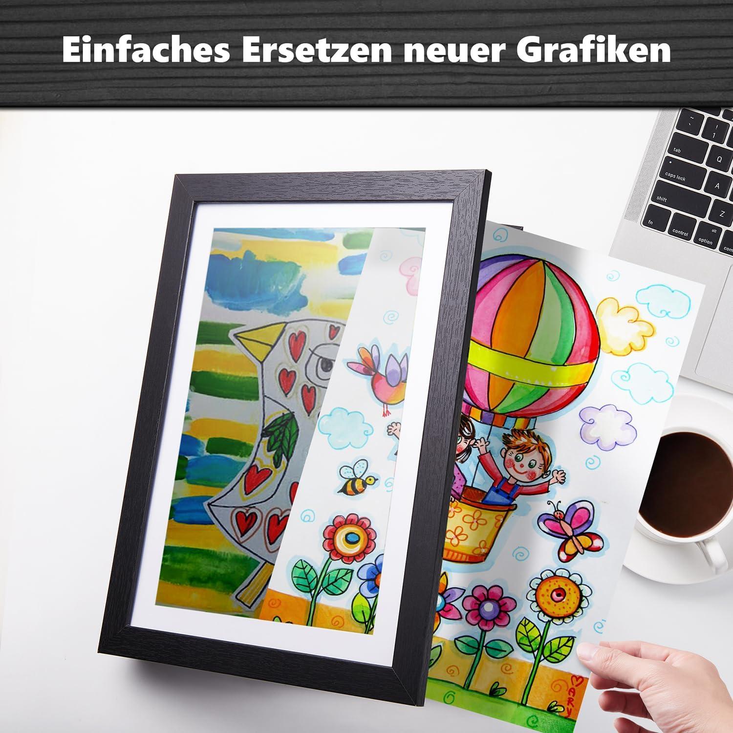 2x Bilderrahmen für Kinder A4 - Schwarz - Einfache Montage - Bruchsicheres