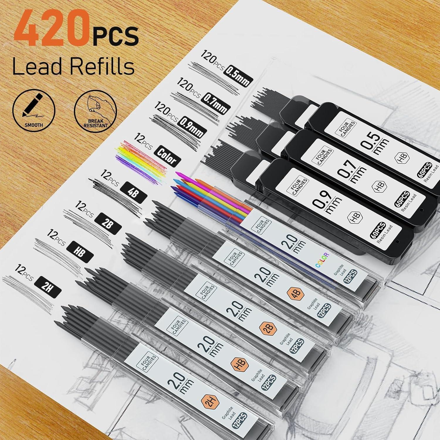 Metall-Druckbleistift-Set mit 420 Minen für Zeichnen & Schreiben