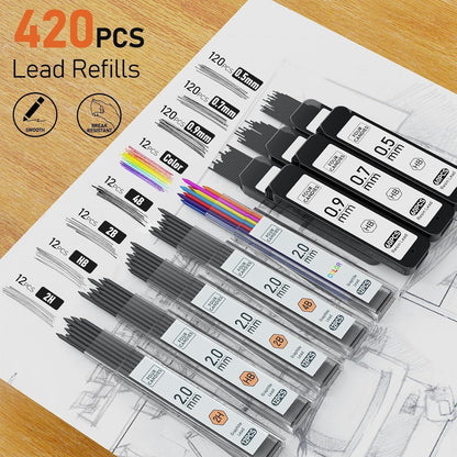 Metall-Druckbleistift-Set mit 420 Minen für Zeichnen & Schreiben