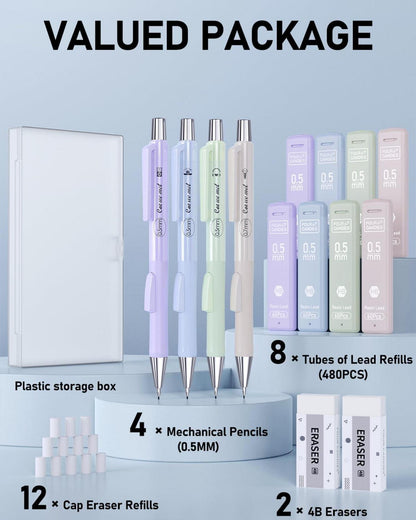 Pastell-Druckbleistift-Set 0,5mm 480HB Minen, Etui, 3