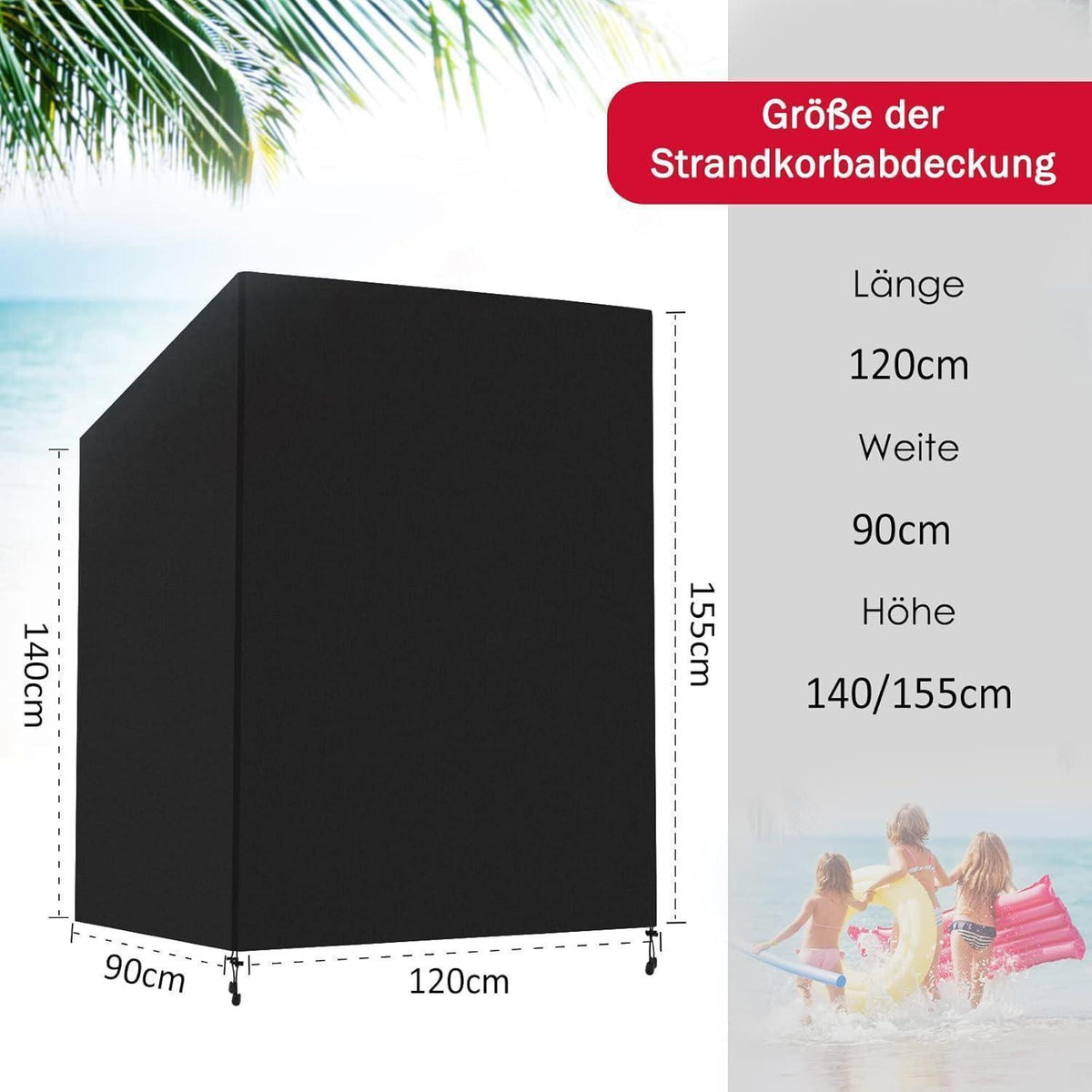 Winterfeste Strandkorb Hülle 420D Oxford Wasserdicht UV-Beständig Schwarz