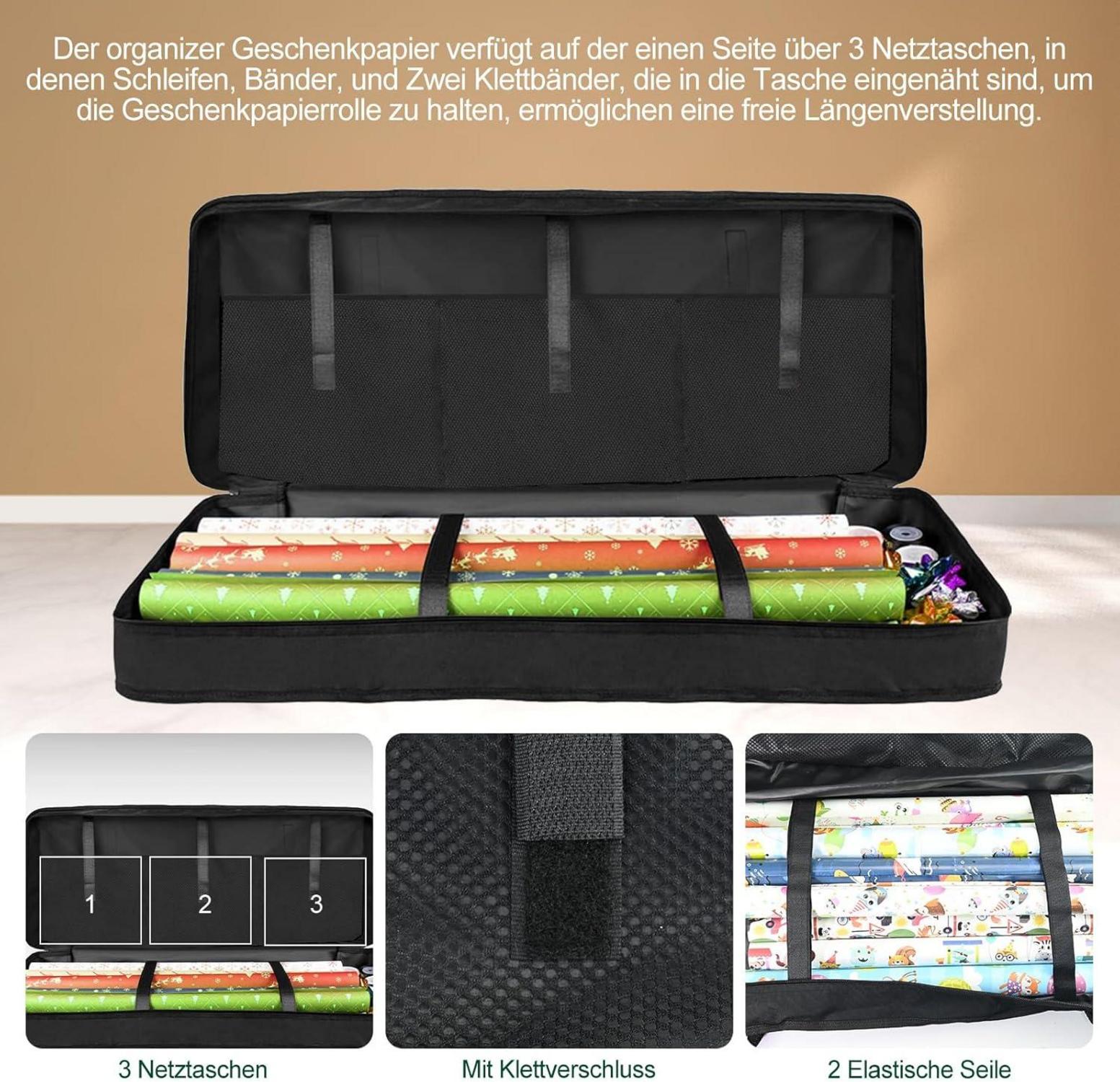 Schwarze Geschenkpapieraufbewahrungstasche 600D Oxford Organiz mit Zierband 82x35x14cm