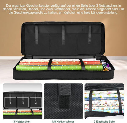 Schwarze Geschenkpapieraufbewahrungstasche 600D Oxford Organiz mit Zierband 82x35x14cm