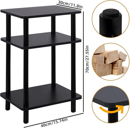 Nachttisch mit 3 Ebenen Holz Beistelltisch 40x30x70cm Schwarz