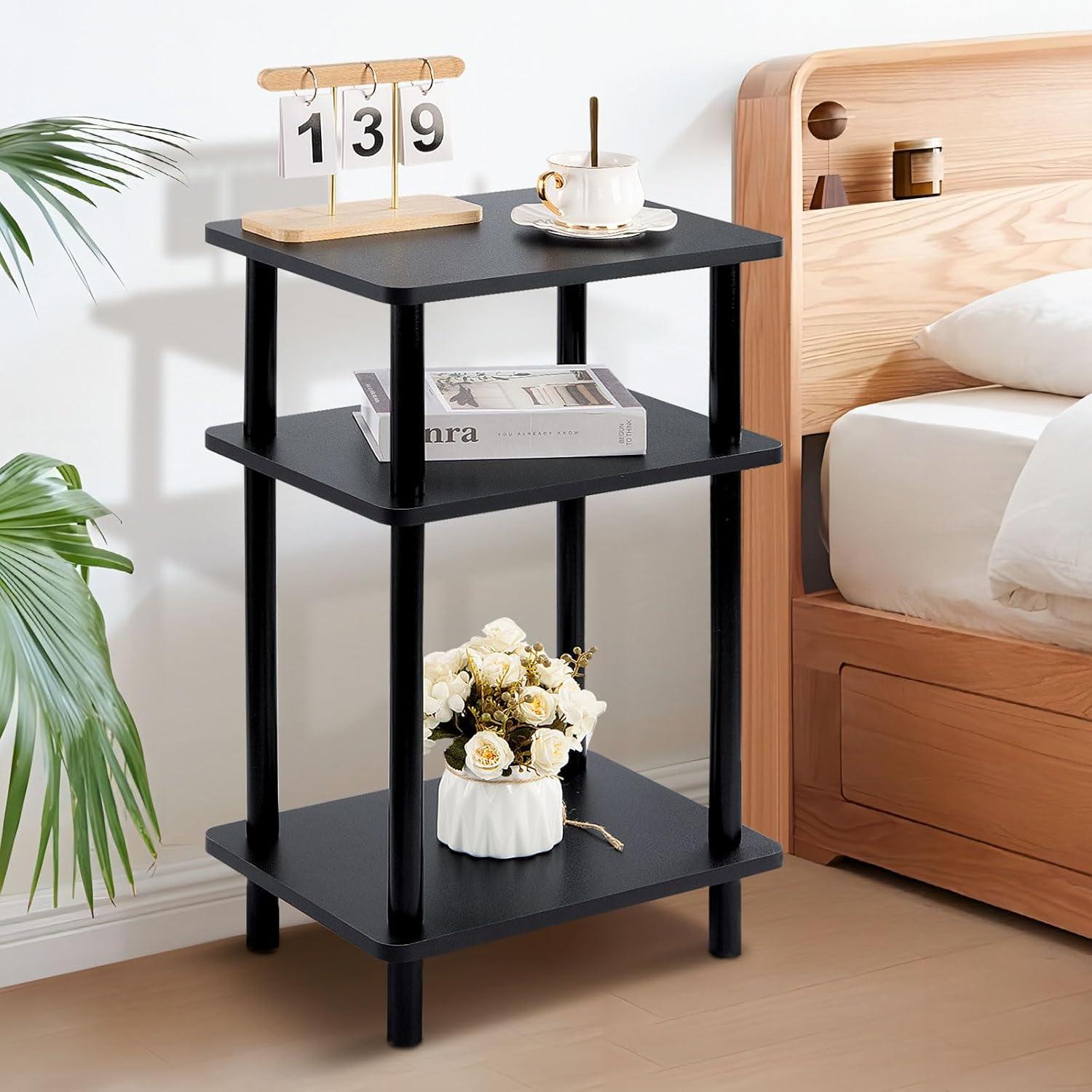 Holz Beistelltisch mit 3 Ebenen 40x30x70cm - Modernes Design - Einfache Montage - Schwarz