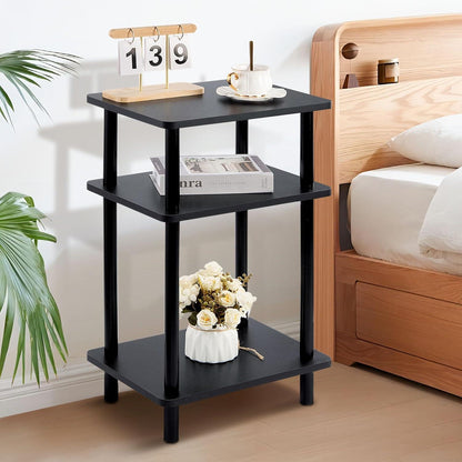 Holz Beistelltisch mit 3 Ebenen 40x30x70cm - Modernes Design - Einfache Montage - Schwarz
