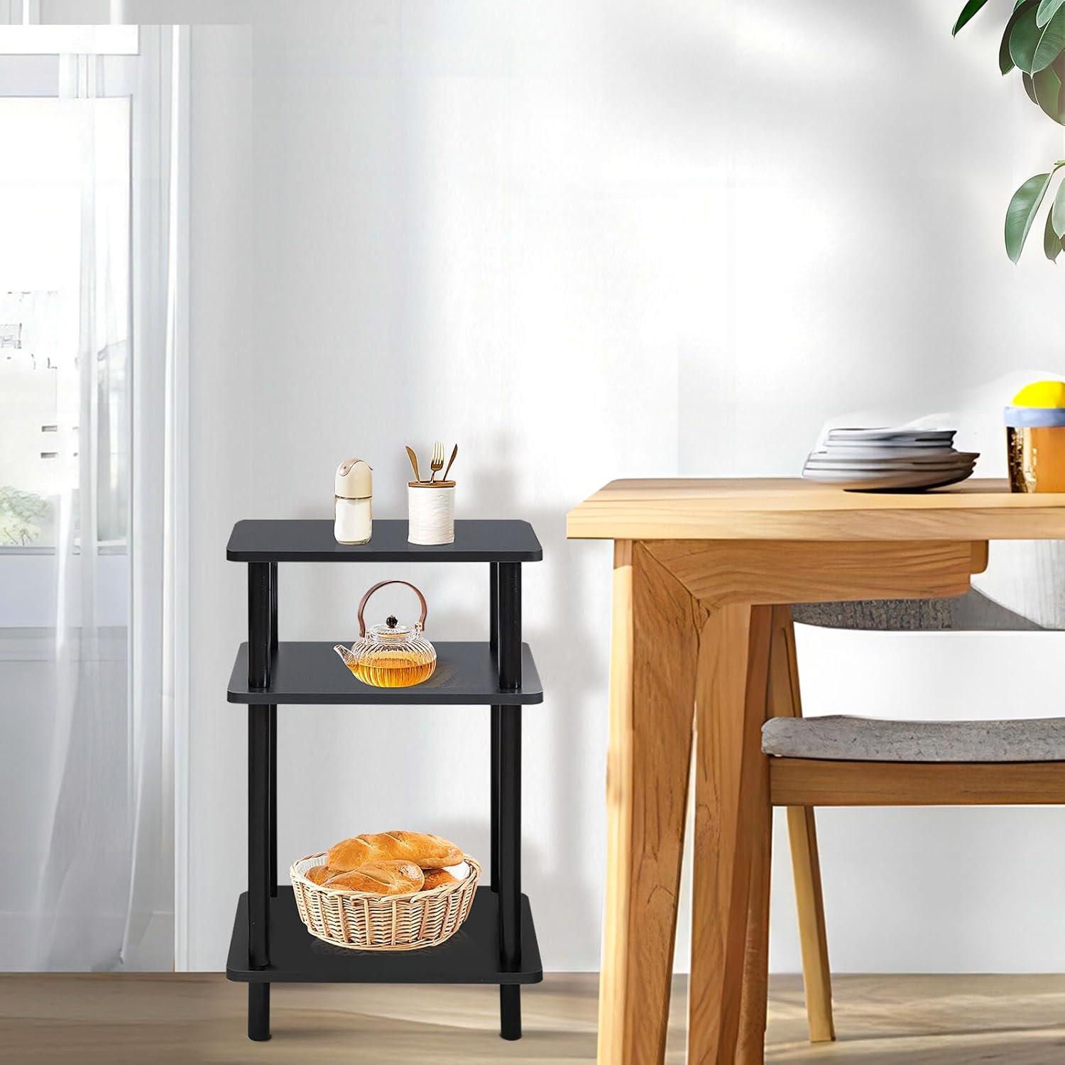 Holz Beistelltisch 3 Ebenen 40x30x70cm Schwarz Modernes Design
