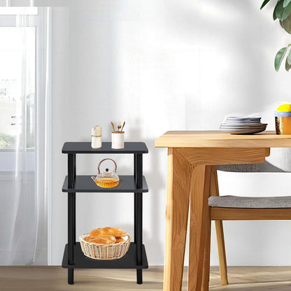 Holz Beistelltisch 3 Ebenen 40x30x70cm Schwarz Modernes Design