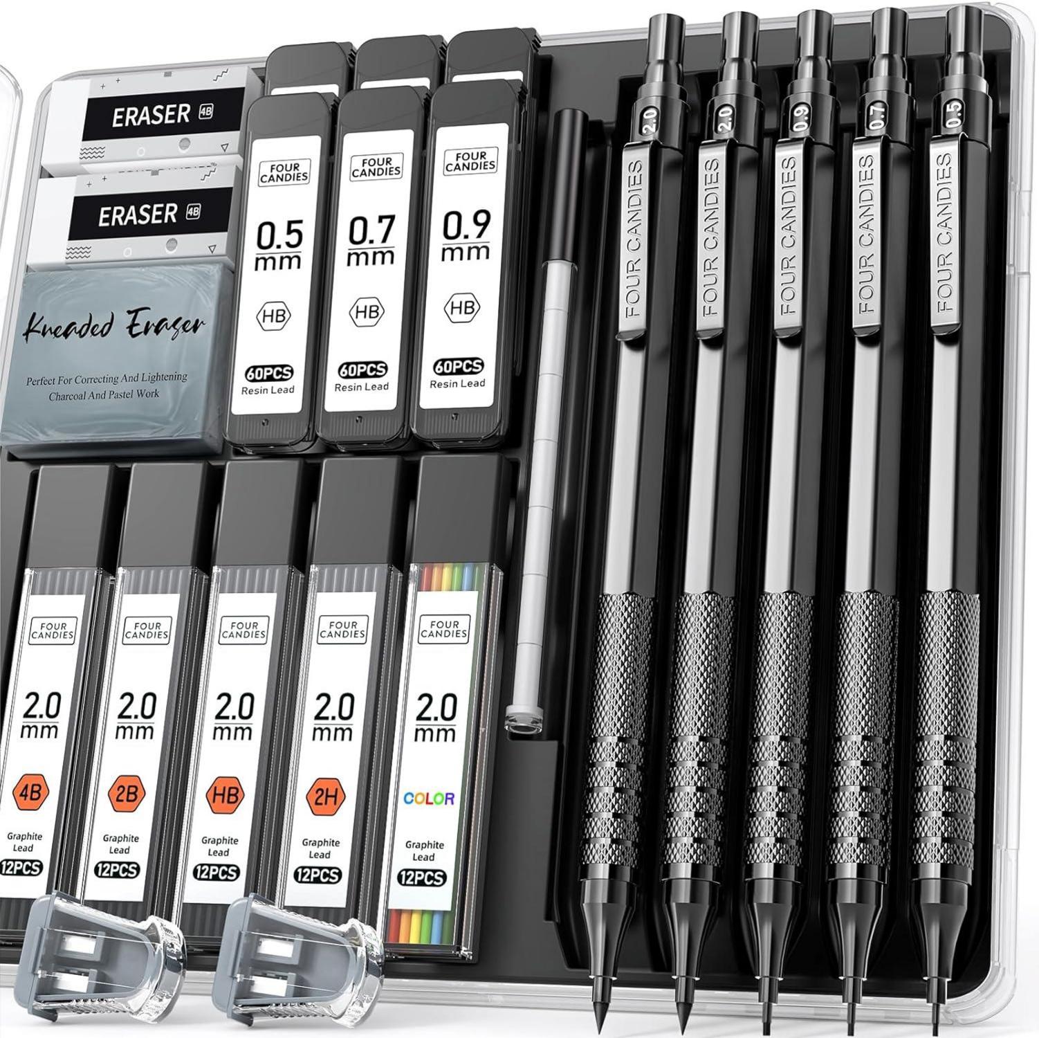 Metall-Druckbleistift-Set Kunst-Minenbleistifte 0,5, 0,7, 0,9 mm & 2